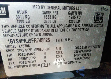 2015 Cadillac Escalade Platinum z USA, uszkodzony, nr VIN 1GYS4PKJ9FR745825